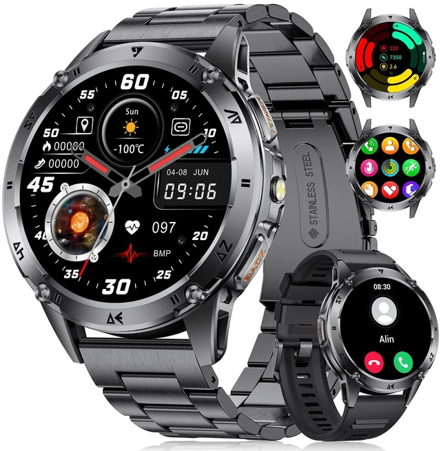 Main image of Military Smart Watch for Men iPhone Android Health Mens Smartwatch A 1.43"HD Amoled Rugged 120+ Sport Modes IP74 Waterproof Answer/Make Call Fitness running heart rate blood pressure