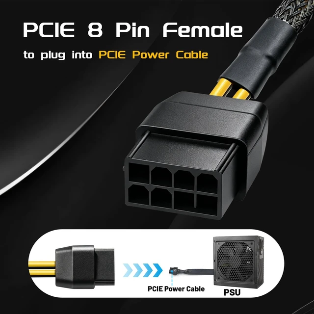 Alt view image 3 of 7 - NVIDIA Graphics Card Power Sleeved Cable CPU 8 Pin Male to Dual PCIe 8 Pin Female Adapter for Tesla K80/M40/M60/P40/P100 4.8-inch(12.2cm) (2-Pack)