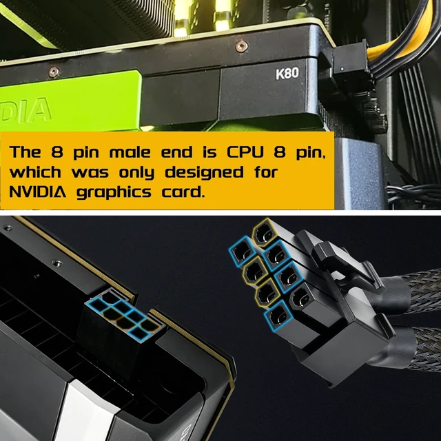 Alt view image 7 of 7 - NVIDIA Graphics Card Power Sleeved Cable CPU 8 Pin Male to Dual PCIe 8 Pin Female Adapter for Tesla K80/M40/M60/P40/P100 4.8-inch(12.2cm) (2-Pack)