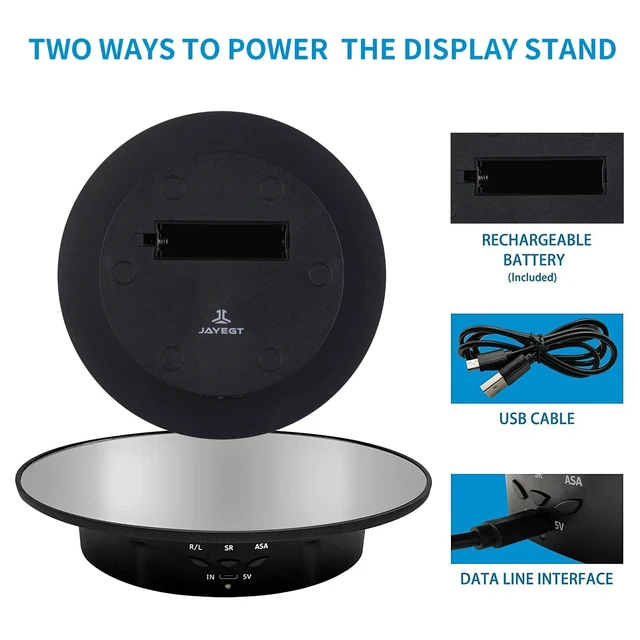 Alt view image 2 of 6 - Motorized Rotating Display Stand, 7.87inch /17.6lbs Load, 360 Degree Electric Rotating Turntable for Photography Products, Jewelry, Cake,3D Model, Mirror Cover (Black/Button Control)