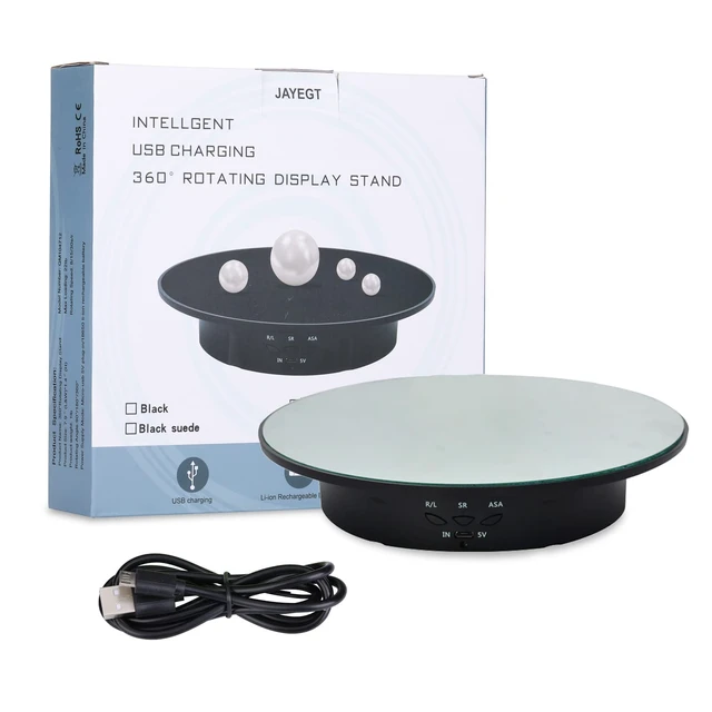 Alt view image 6 of 6 - Motorized Rotating Display Stand, 7.87inch /17.6lbs Load, 360 Degree Electric Rotating Turntable for Photography Products, Jewelry, Cake,3D Model, Mirror Cover (Black/Button Control)