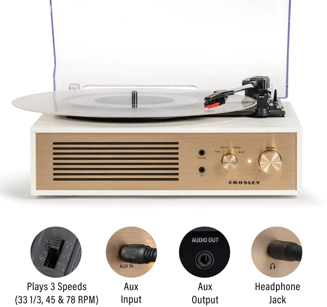 Alt view image 2 of 7 - CR6045A-CR Miles Record Player, Crème 3-Speed Turntable, Bluetooth In / Out, Built-in Full-Range Stereo Speakers, Aux Input