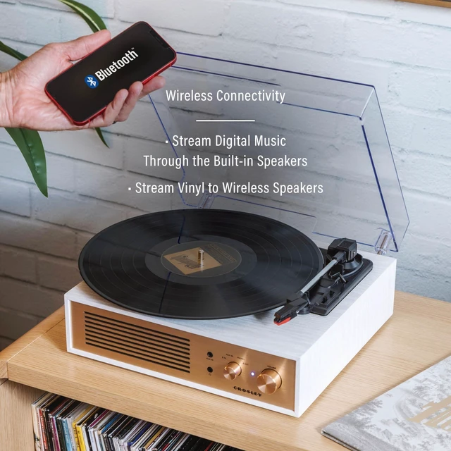 Alt view image 3 of 7 - CR6045A-CR Miles Record Player, Crème 3-Speed Turntable, Bluetooth In / Out, Built-in Full-Range Stereo Speakers, Aux Input