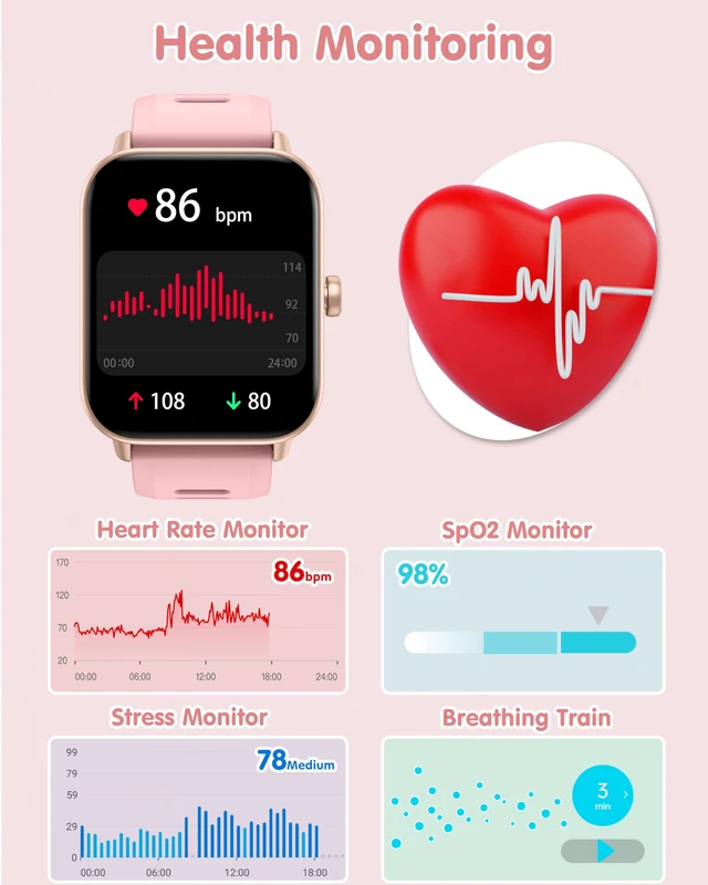 Alt view image 5 of 7 - Kids Smart Watch, No APP No Phone Needed, 1.8" Fitness Tracker Step Counter, Health Monitor, Puzzle Games, Alarm Clock, Stress Monitor, IP68 Waterproof Swimming Watch for Boys Girls Teens Aged 5+