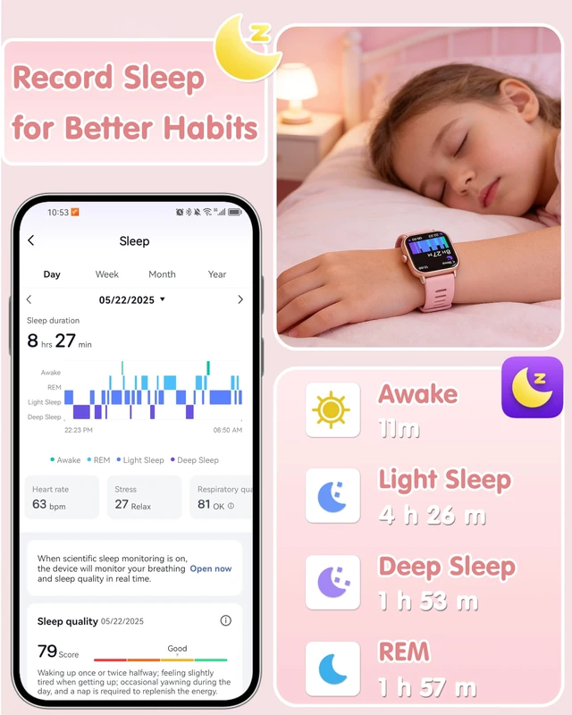 Alt view image 6 of 7 - Kids Smart Watch, No APP No Phone Needed, 1.8" Fitness Tracker Step Counter, Health Monitor, Puzzle Games, Alarm Clock, Stress Monitor, IP68 Waterproof Swimming Watch for Boys Girls Teens Aged 5+