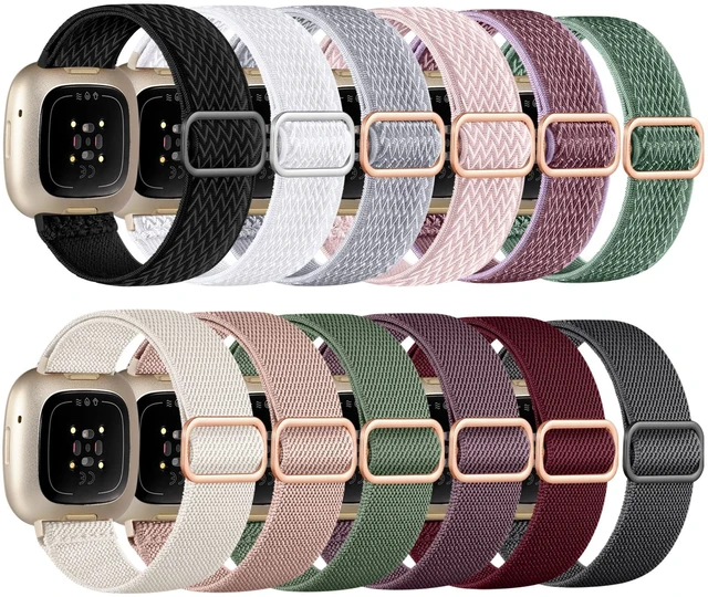 Main image of 12 Pack Bands for Fitbit Versa 4/Versa 3/Sense/Sense 2 Bands Women Breathable Stretchy Sport Solo Loop Strap, Elastic Fabric Wristband for Daily Wear, Men Women Fitbit Tracker Accessories