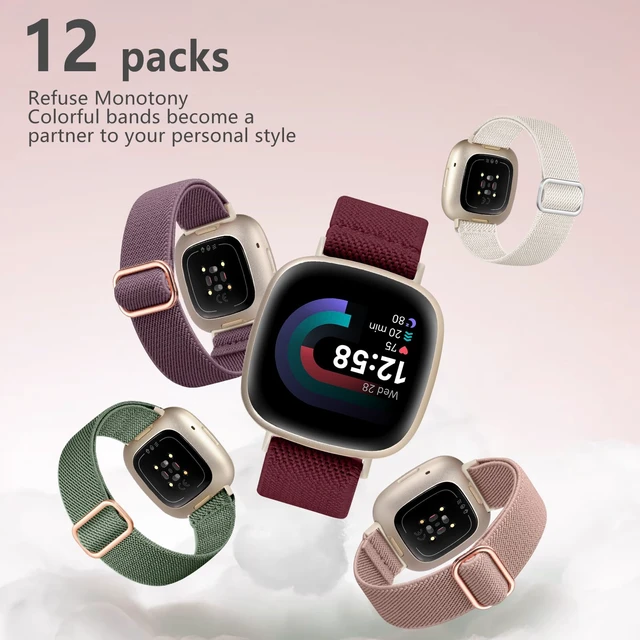 Alt view image 5 of 7 - 12 Pack Bands for Fitbit Versa 4/Versa 3/Sense/Sense 2 Bands Women Breathable Stretchy Sport Solo Loop Strap, Elastic Fabric Wristband for Daily Wear, Men Women Fitbit Tracker Accessories