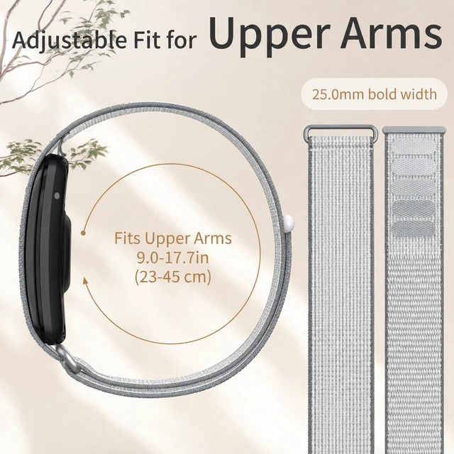 Alt view image 3 of 7 - Arm Band Compatible with Garmin CIRQA Smart Band, Adjustable Bicep Band 917in, Stretch Breathable Nylon with 5 Wide Hook-and-loop Straps, Dual-use As Bicep/Wrist Band for Workout Cycling Walking