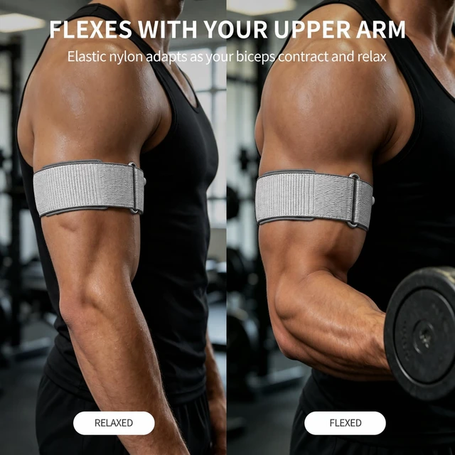 Alt view image 4 of 7 - Arm Band Compatible with Garmin CIRQA Smart Band, Adjustable Bicep Band 917in, Stretch Breathable Nylon with 5 Wide Hook-and-loop Straps, Dual-use As Bicep/Wrist Band for Workout Cycling Walking