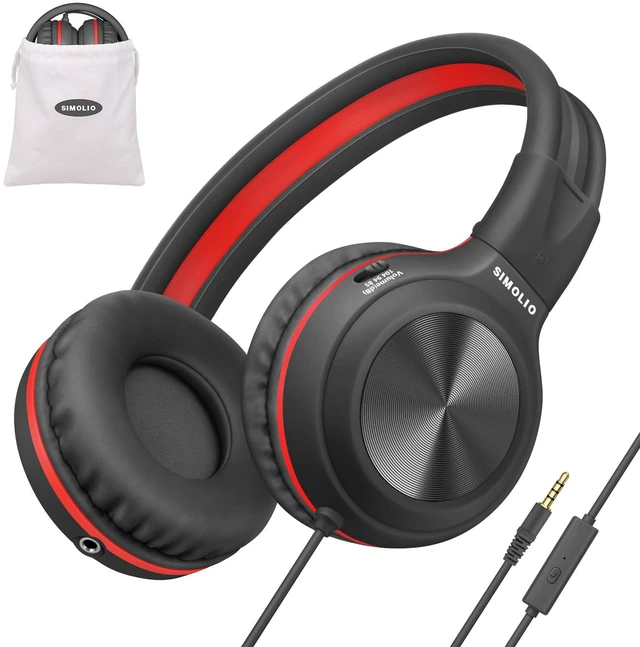 Main image of Manyshare Kids Headphones, 3.5mm Wired with Mic for School Built-in Share Port, 3-Level Volume Limiting, HD Mic, Foldable Design and Pouch for School, Airplane Travel, iPad and Phone