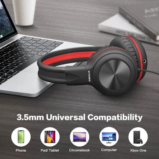 Alt view image 6 of 7 - Manyshare Kids Headphones, 3.5mm Wired with Mic for School Built-in Share Port, 3-Level Volume Limiting, HD Mic, Foldable Design and Pouch for School, Airplane Travel, iPad and Phone