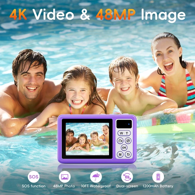Alt view image 2 of 7 - D70 4K Underwater Digital Camera - 48MP 10FT Waterproof Camera for Snorkeling - Dual Screen Selfie Compact Floatable Camera with 32GB Card - Point and Shoot Digital Cam - Purple