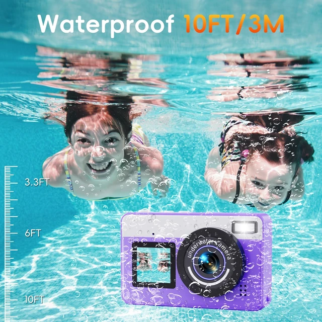 Alt view image 3 of 7 - D70 4K Underwater Digital Camera - 48MP 10FT Waterproof Camera for Snorkeling - Dual Screen Selfie Compact Floatable Camera with 32GB Card - Point and Shoot Digital Cam - Purple