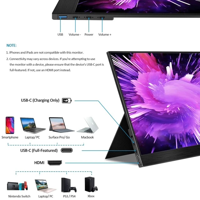 Alt view image 7 of 7 - 144Hz 17.3 Inch Portable Gaming Monitor, FreeSync, G-SYNC Compatible, FHD IPS Computer Display, Eye Care Screen with HDMI/Type C for Laptop PC/MAC/Surface/PS4/PS5/Xbox/Switch, with Smart Cover