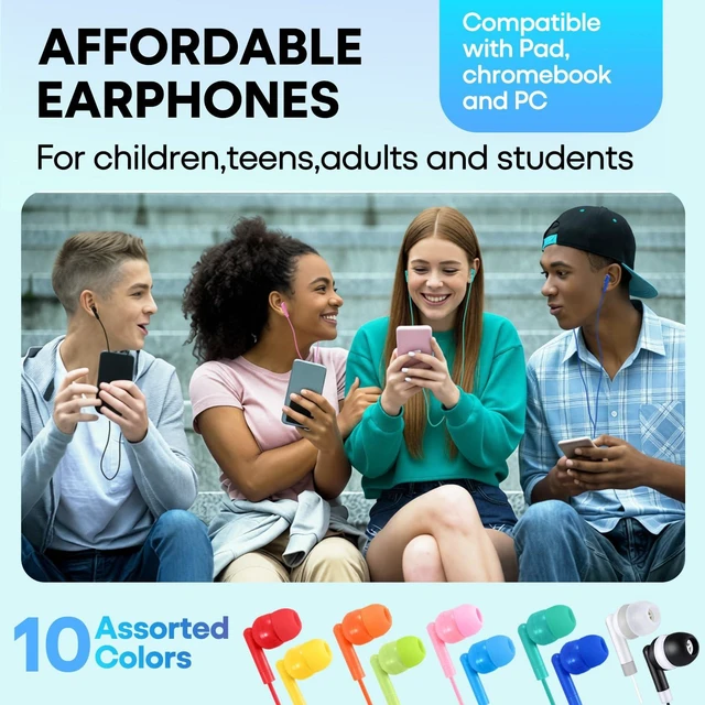 Alt view image 6 of 7 - 60 Pack Wired Earbuds Bulk for Classroom Kids, Wholesale Students Multi Colors Earphones with 3.5mm Jack for Adults School Library Museum Laptop (60 Mixed)