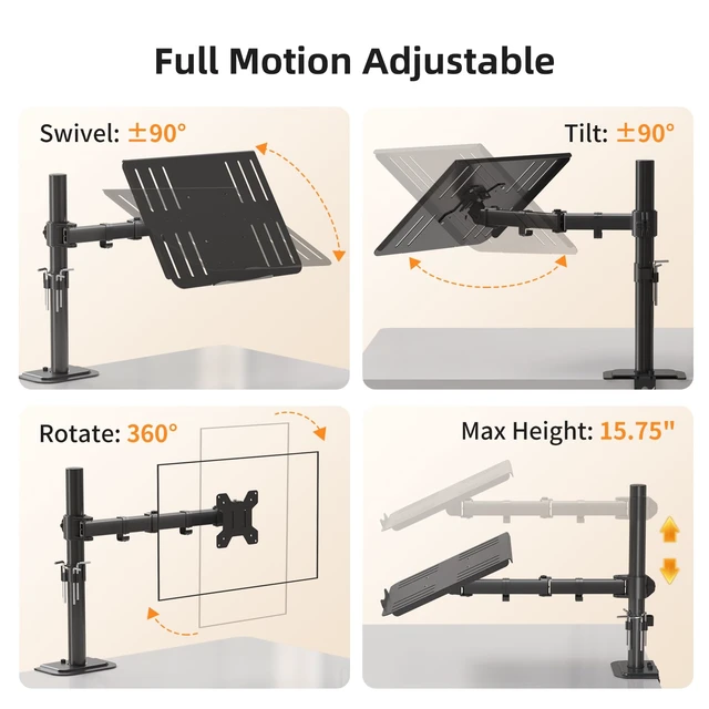Alt view image 2 of 7 - Laptop Notebook Desk Mount Stand, Adjustable Single Monitor Laptop Arm Mount with Ventilated Tray,up to 17 inch,Holds up to 22 lbs