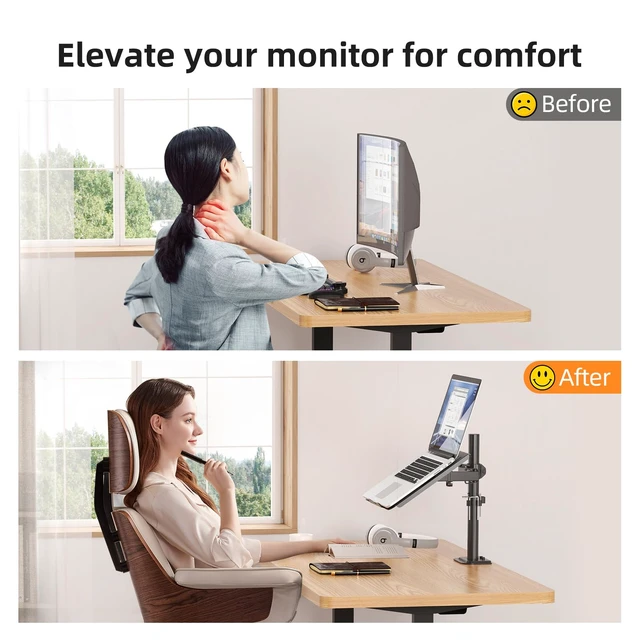 Alt view image 6 of 7 - Laptop Notebook Desk Mount Stand, Adjustable Single Monitor Laptop Arm Mount with Ventilated Tray,up to 17 inch,Holds up to 22 lbs