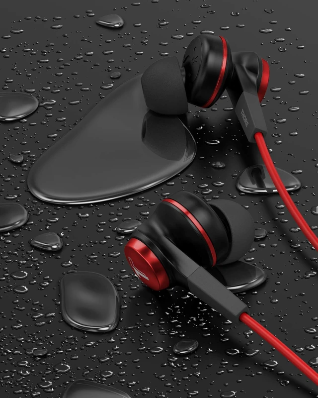 Alt view image 4 of 6 - iPhone Earphones (Apple MFi Certified) V120 in Ear Wired Lightning Earbuds (Sweat/Water Resistant) Headphones with Mic/Volume Remote for iPhone 12/13/14 Pro Max - Red