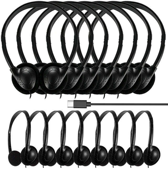 Main image of USB Type C Kids Headphones Bulk 20 Pack for Classroom School, Wired On-Ear USB C Headset for Students Teens Children, Compatible with Cellphone Tablet Laptop PC Online Class Travel (HY857C, 20 Black)