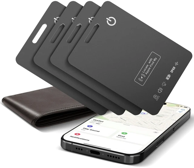 Main image of 4-Pack Wallet Tracker Cards, Works with Apple Find My 1.6mm thin, Qi rechargeable, 5-month battery, IP68 waterproof, Left-Behind Alerts, iPhone & iPad compatible