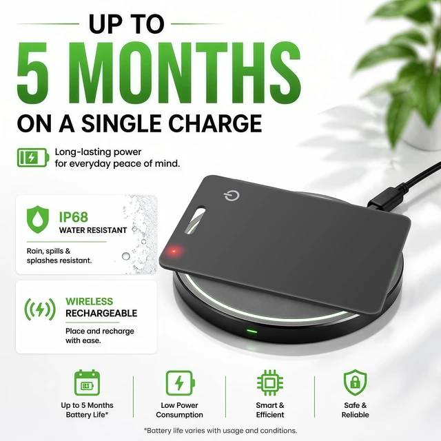 Alt view image 7 of 7 - 4-Pack Wallet Tracker Cards, Works with Apple Find My 1.6mm thin, Qi rechargeable, 5-month battery, IP68 waterproof, Left-Behind Alerts, iPhone & iPad compatible