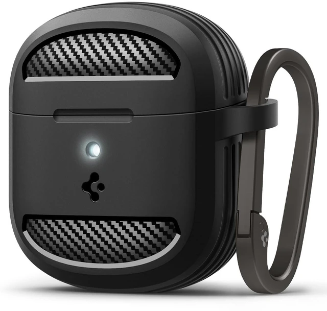 Main image of Rugged Armor Designed for Google Pixel Buds 2a Case (2025) TPU & PC Dual Layer, Drop Protection, Carbon-fiber Accent. Included Carabiner - Matte Black