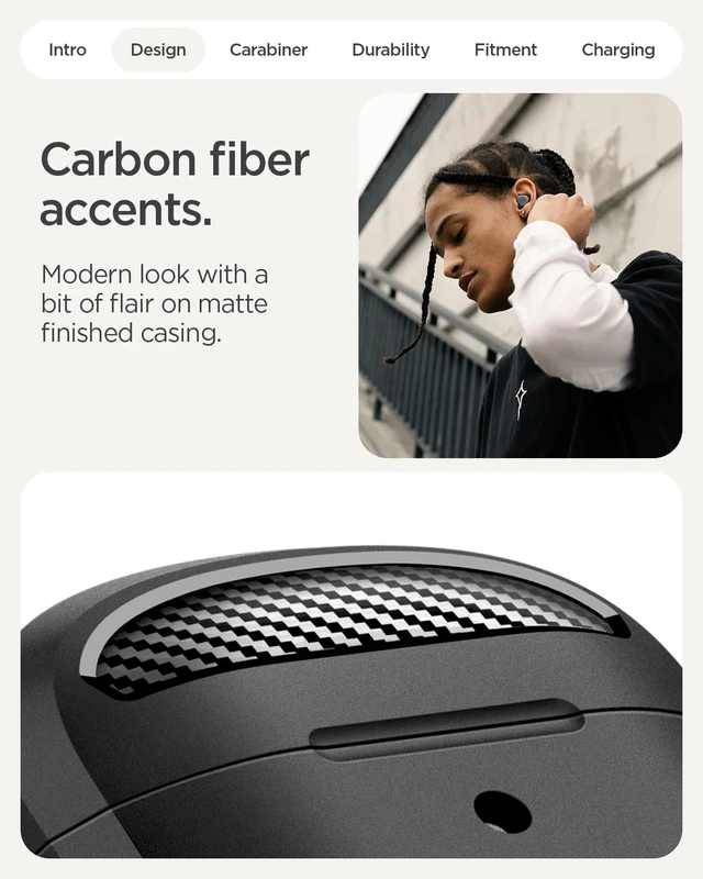 Alt view image 4 of 7 - Rugged Armor Designed for Google Pixel Buds 2a Case (2025) TPU & PC Dual Layer, Drop Protection, Carbon-fiber Accent. Included Carabiner - Matte Black