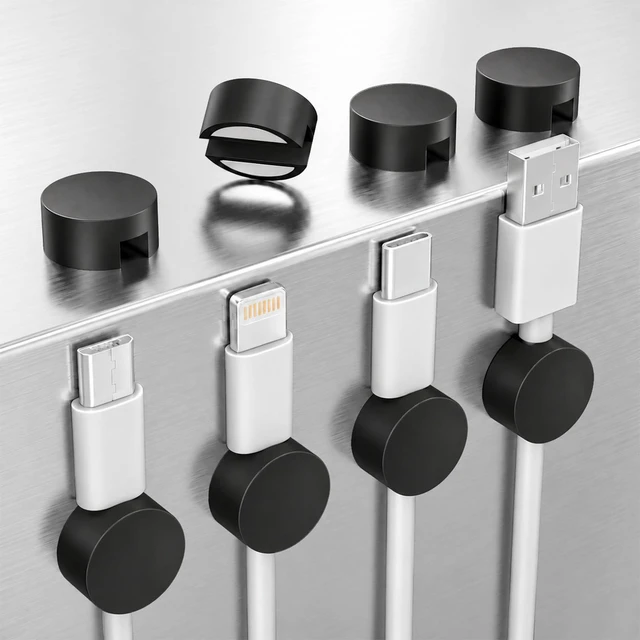 Main image of Magnetic Cable Holder, 8 Cable Clips for Desk Cord Management, Black Organize USB Wires, Laptop Chargers, Dashcam, Car Phone Lines, Home, Nightstand, Workspace & Travel RV Wire Organizers