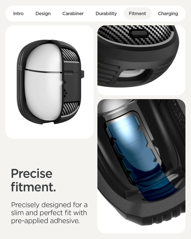 Alt view image 7 of 7 - Rugged Armor Designed for Google Pixel Buds 2a Case (2025) TPU & PC Dual Layer, Drop Protection, Carbon-fiber Accent. Included Carabiner - Matte Black