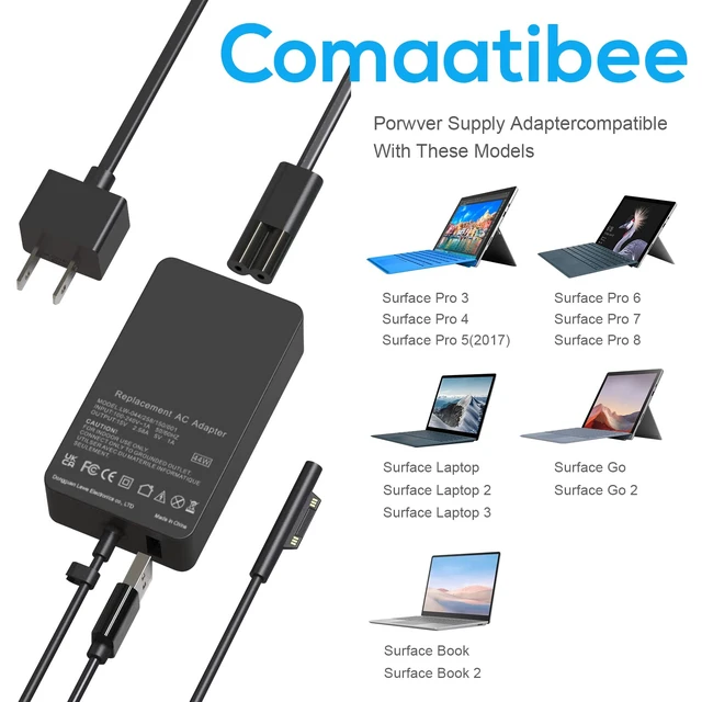 Alt view image 5 of 7 - Laptop Surface Pro Charger 15V 2.58A 44W Power Supply for Microsoft Surface Book Surface Pro 8/7/6/5/4/3 Laptop 1/2/3 Surface Go 1/2 & Surface Book (Not Compatible Surface 3)