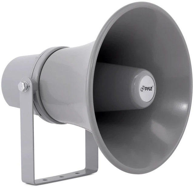 Main image of Indoor Outdoor PA Horn Speaker - 9.7 Inch 20-Watt Power Compact Loud Sound Megaphone w/ 400Hz-5KHz Frequency, 8 Ohm, 70V Transformer, Mounting For 70V Audio System - Home PHSP101T (Gray)