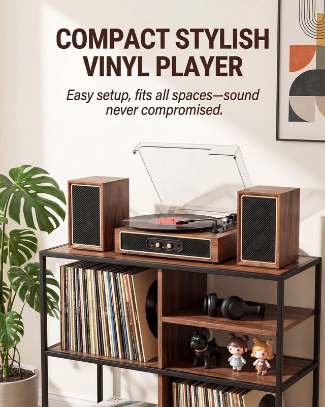 Alt view image 3 of 7 - Bluetooth Vinyl Record Player with Stereo External Speakers Vintage 3-Speed Belt Drive Turntable for Vinyl Records Two Stereo Speakers USB/SD Recording RCA Line-Out& AUX-in, Headphone Jack, Retro