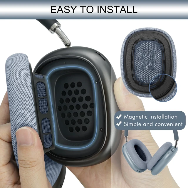 Alt view image 3 of 7 - Upgraded Ear Cushions Replacement Earpads for AirPods Max 1 & 2 Headphones, Protein Leather Ear Pads Cover with Memory Foam and Magnet for AirPods Max 1 & 2 (Blue)