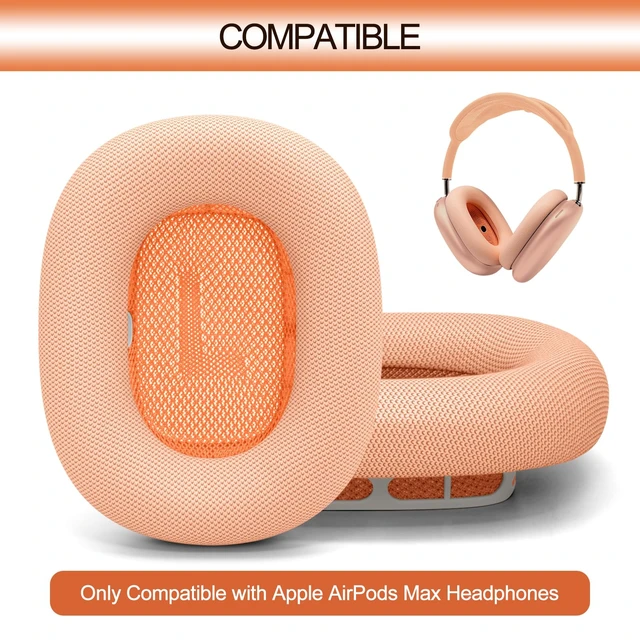 Alt view image 2 of 7 - Upgraded Ear Cushions Replacement Earpads for AirPods Max 1 & 2 Headphones, Protein Leather Ear Pads Ear Covers Cups with Memory Foam and Magnet for AirPods Max 1 & 2 (Orange)