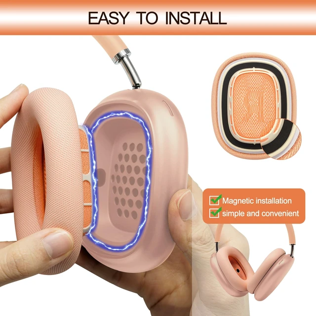 Alt view image 3 of 7 - Upgraded Ear Cushions Replacement Earpads for AirPods Max 1 & 2 Headphones, Protein Leather Ear Pads Ear Covers Cups with Memory Foam and Magnet for AirPods Max 1 & 2 (Orange)