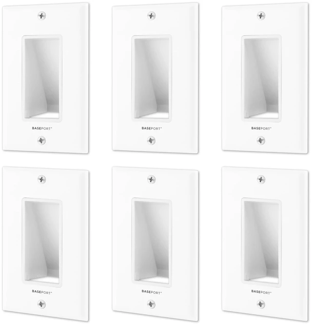 Main image of TRADESAFE Recessed Cable Wall Plate to Hide TV Cords, Bottom Opening, 6 pcs For In-Wall Cable Management, White Single Gang Bottom Opening Plate with Low Voltage Mounting Bracket, ETL-Listed