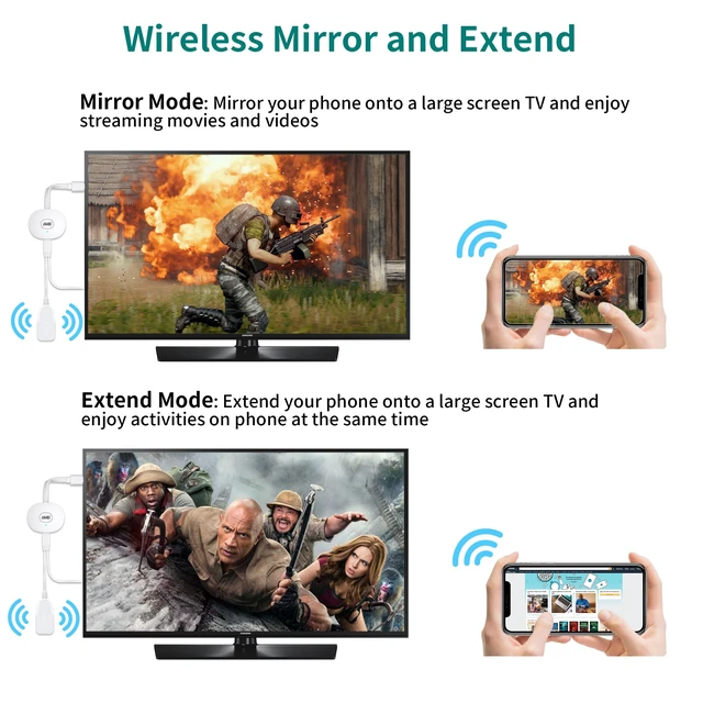 Alt view image 5 of 7 - 4K Wireless HDMI Display Dongle Adapter 1080P, WiFi Casting Movies, Shows Receiver for i-Phone, i-Pad, iOS, Android, Tablet, Laptop, Windows to HDTV/Monitor/Projector, Support Miracast Air Play, White