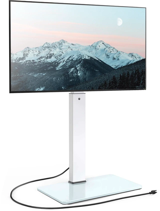 Main image of Floor TV Stand for 32-75 Inch TVs with Power Outlets, White Tall TV Stand for Bedroom Living Room with Tempered Glass Base, Floor TV Mount Holds up to 88lb, Fit for Max VESA 600x400mm