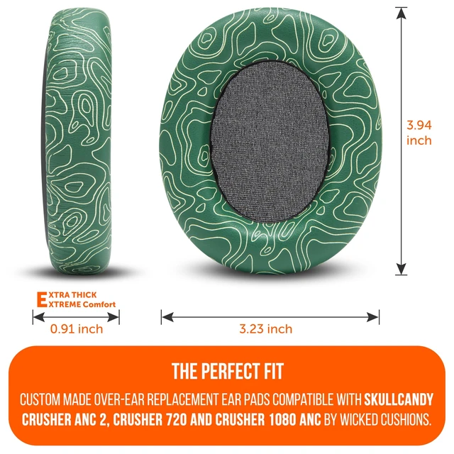 Alt view image 5 of 7 - PadZ Crusher ANC 2 - Replacement Earpads for Skullcandy Crusher ANC 2 Made by Wicked Cushions Also Fits Crusher 720 and 1080 Enhanced Comfort & Sound Isolation Emerald Tide