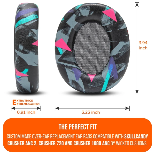 Alt view image 5 of 7 - PadZ Crusher ANC 2 - Replacement Earpads for Skullcandy Crusher ANC 2 Made by Wicked Cushions Also Fits Crusher 720 and 1080 Enhanced Comfort & Sound Isolation 90's Black