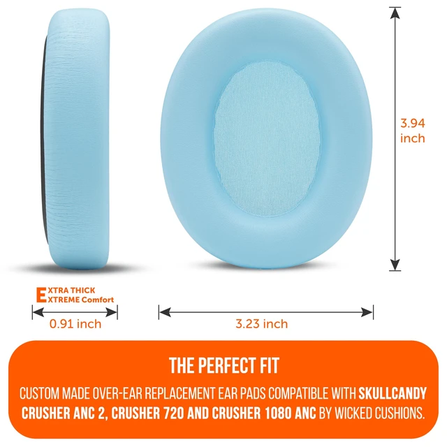 Alt view image 5 of 7 - PadZ Crusher ANC 2 - Replacement Earpads for Skullcandy Crusher ANC 2 Made by Wicked Cushions Also Fits Crusher 720 and 1080 Enhanced Comfort & Sound Isolation Preppy Blue
