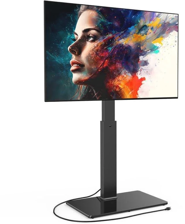 Main image of Floor TV Stand for 32-75 Inch TVs with Power Outlets, Black Tall TV Stand for Bedroom Living Room with Tempered Glass Base, Floor TV Mount Holds up to 88lb, Fit for Max VESA 600x400mm