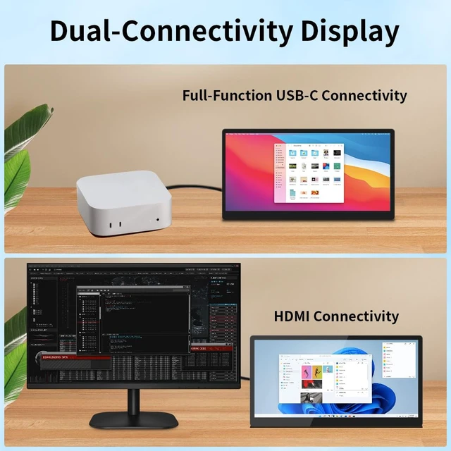 Alt view image 4 of 7 - 10.1 Inch Touchscreen Mini Monitor, IPS 1540×720 USB-C HDMI Portable Secondary Display with Stand & Speaker, Stretched Bar Screen for PC Laptop Rasp PI AIDA64 STEM DIY