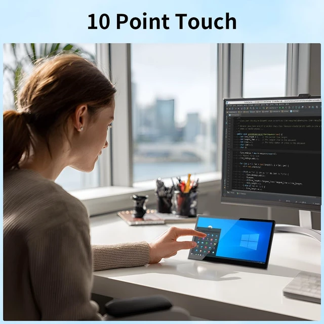 Alt view image 3 of 7 - 10.1 Inch Touchscreen Mini Monitor, IPS 1540×720 USB-C HDMI Portable Secondary Display with Stand & Speaker, Stretched Bar Screen for PC Laptop Rasp PI AIDA64 STEM DIY