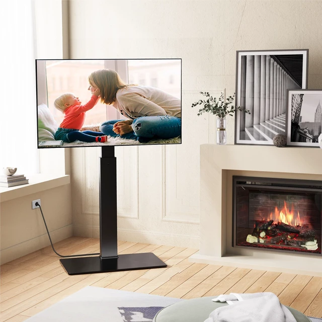 Alt view image 7 of 7 - Floor TV Stand for 32-75 Inch TVs with Power Outlets, Black Tall TV Stand for Bedroom Living Room with Tempered Glass Base, Floor TV Mount Holds up to 88lb, Fit for Max VESA 600x400mm