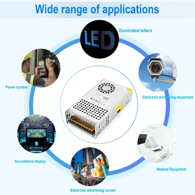 Alt view image 7 of 7 - 12V 50A 600W DC Switching Power Supply, Universal Regulated Switching AC110V/220V (SMPS), 12 Volt Power Supply for LED Strip Light, CCTV Camera Security System,Computer Project