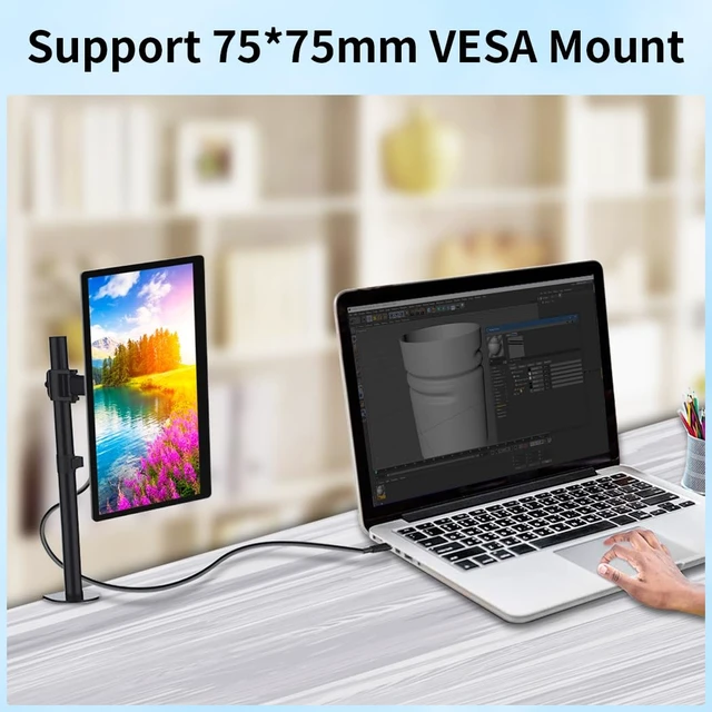 Alt view image 6 of 7 - 10.1 Inch Touchscreen Mini Monitor, IPS 1540×720 USB-C HDMI Portable Secondary Display with Stand & Speaker, Stretched Bar Screen for PC Laptop Rasp PI AIDA64 STEM DIY
