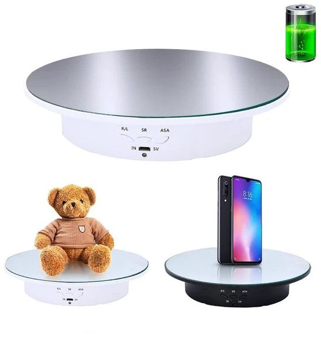 Main image of Motorized Rotating Display Stand, 7.87inch /17.6lbs Load, 360 Degree Electric Rotating Turntable for Photography Products, Jewelry, Cake,3D Model, Mirror Cover (White/Button Control)