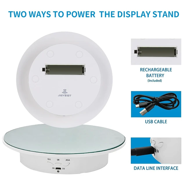 Alt view image 2 of 6 - Motorized Rotating Display Stand, 7.87inch /17.6lbs Load, 360 Degree Electric Rotating Turntable for Photography Products, Jewelry, Cake,3D Model, Mirror Cover (White/Button Control)