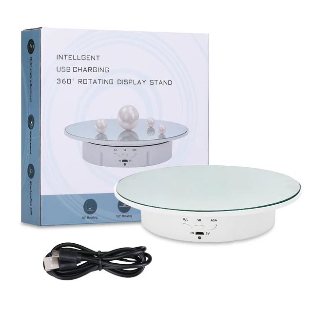 Alt view image 6 of 6 - Motorized Rotating Display Stand, 7.87inch /17.6lbs Load, 360 Degree Electric Rotating Turntable for Photography Products, Jewelry, Cake,3D Model, Mirror Cover (White/Button Control)
